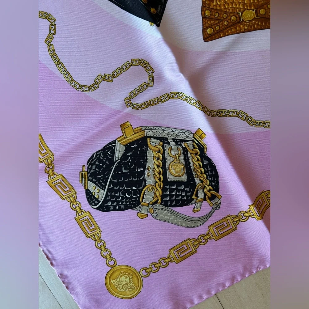 Versace Vintage ‘08 Pink Handbag Silk Scarf - 34 inches w/ certificate NIB/NWT